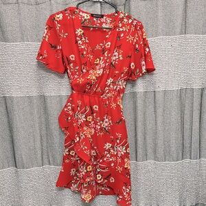 Red faux wrap dress, label size large but fits small